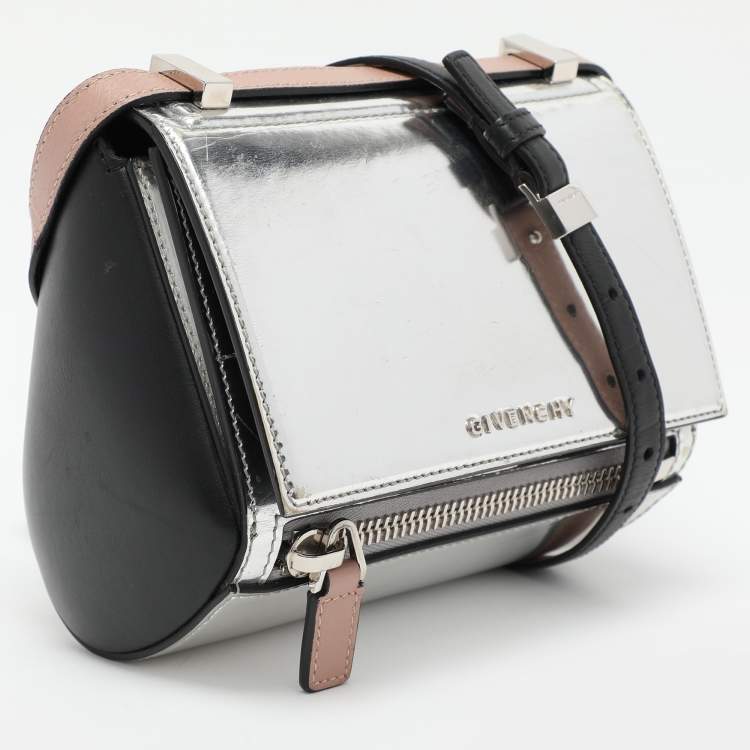 Pre Owned Givenchy Silver/Black Leather Pandora Crossbody Bag