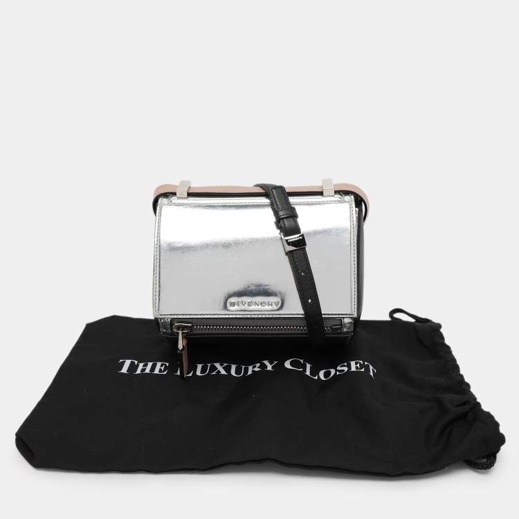Pre Owned Givenchy Silver/Black Leather Pandora Crossbody Bag
