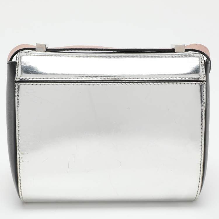 Pre Owned Givenchy Silver/Black Leather Pandora Crossbody Bag