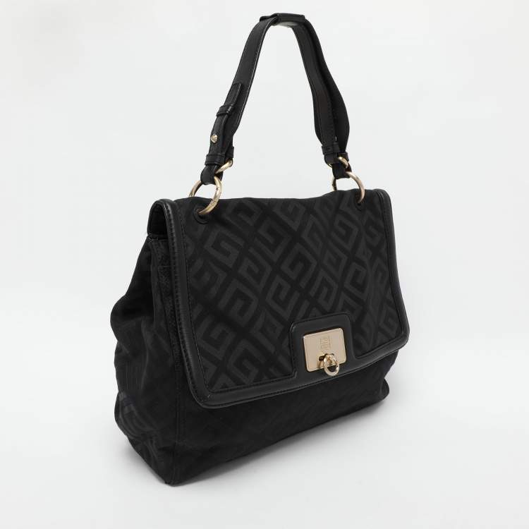 Pre Owned Givenchy Black Signature Canvas and Leather Shoulder Bag