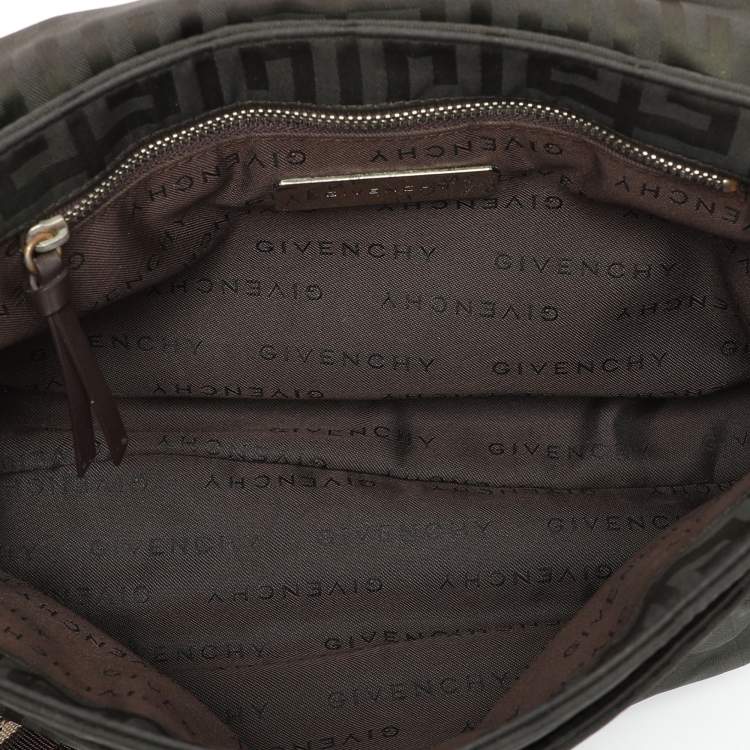 Pre Owned Givenchy Olive Green Signature Nylon Flap Crossbody Bag