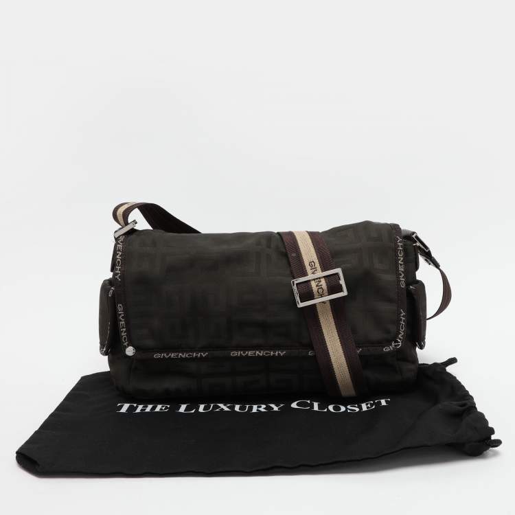 Pre Owned Givenchy Olive Green Signature Nylon Flap Crossbody Bag