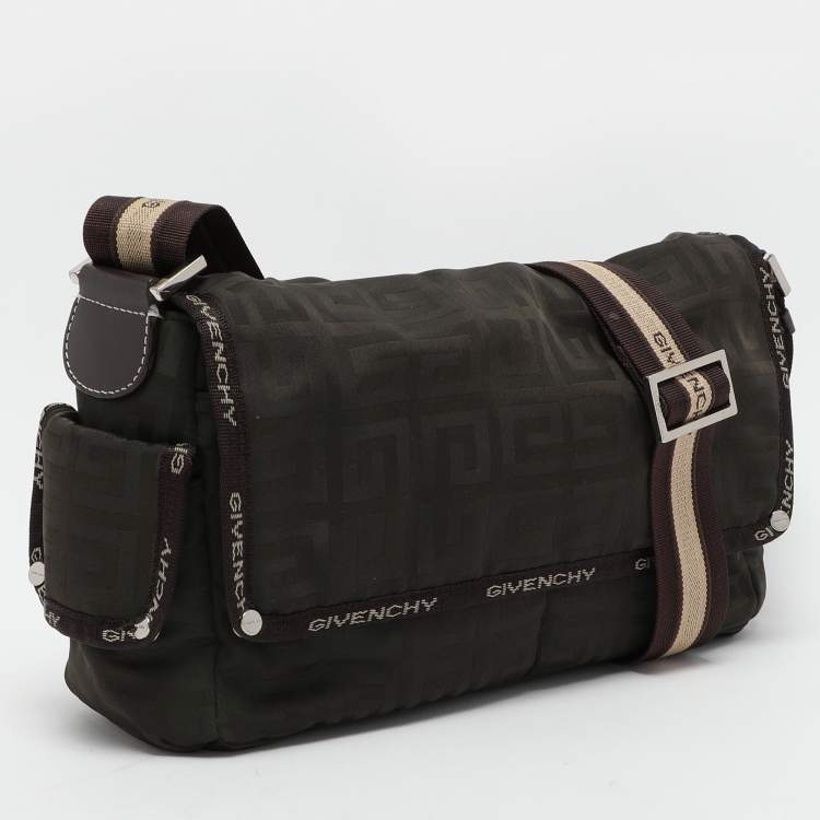 Pre Owned Givenchy Olive Green Signature Nylon Flap Crossbody Bag