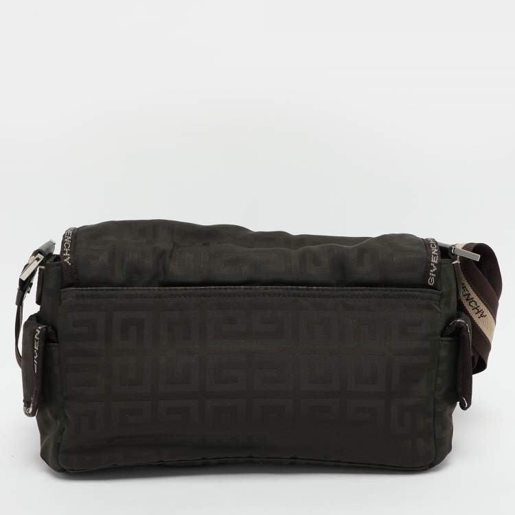 Pre Owned Givenchy Olive Green Signature Nylon Flap Crossbody Bag