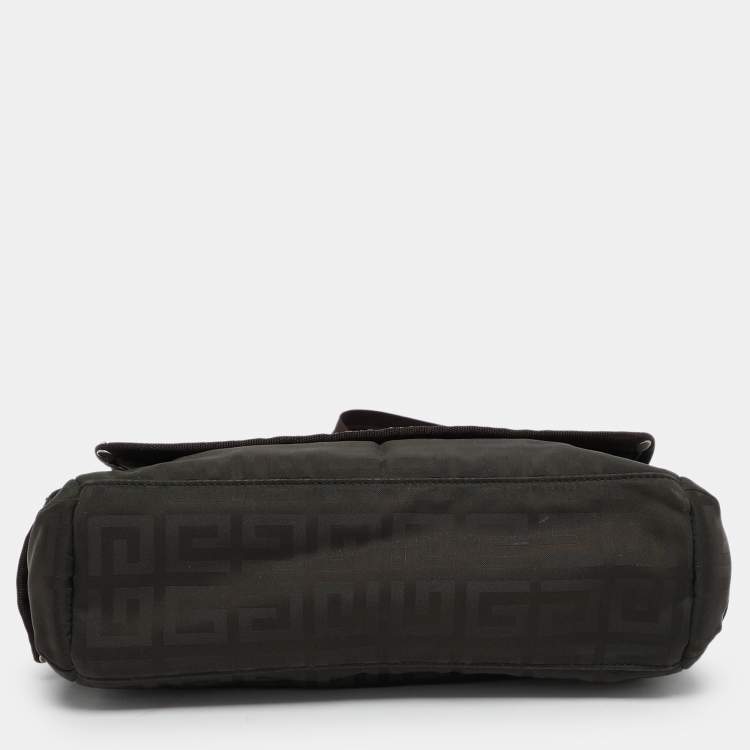 Pre Owned Givenchy Olive Green Signature Nylon Flap Crossbody Bag