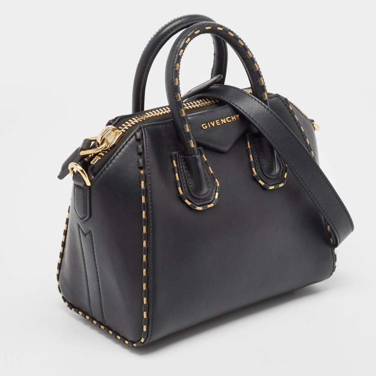 Pre Owned Givenchy Black/Gold Leather Mini Antigona Satchel