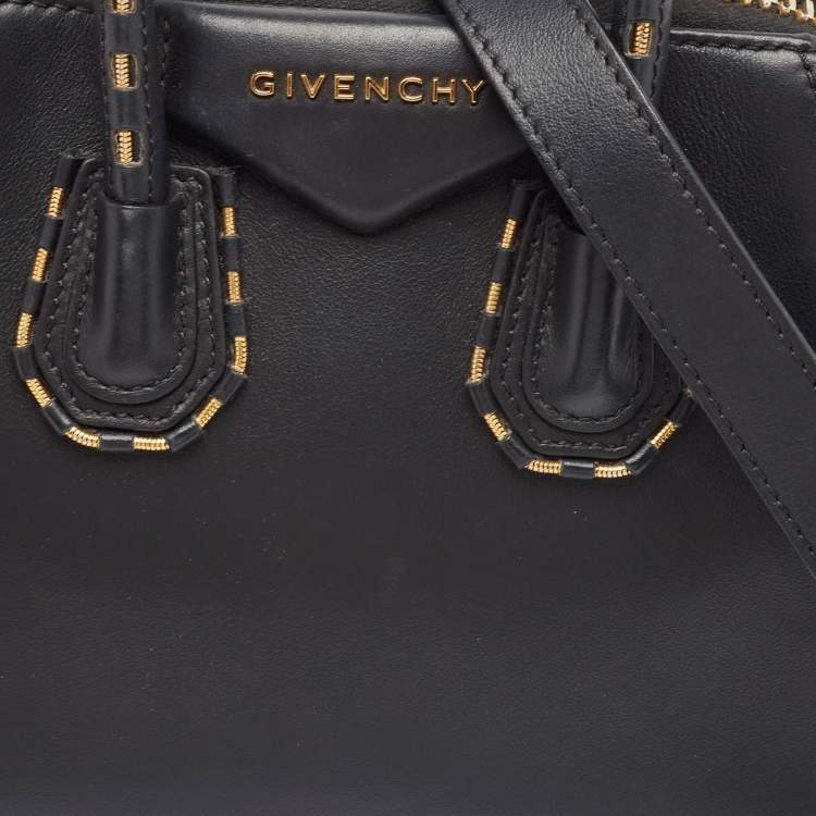 Pre Owned Givenchy Black/Gold Leather Mini Antigona Satchel