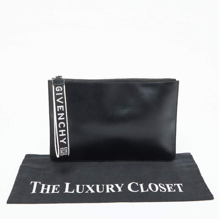 Pre Owned Givenchy Black Coated Canvas 4G Wristlet Pouch