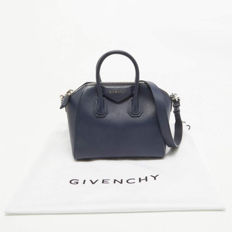 Pre Owned Givenchy Navy Blue Leather Mini Antigona Satchel