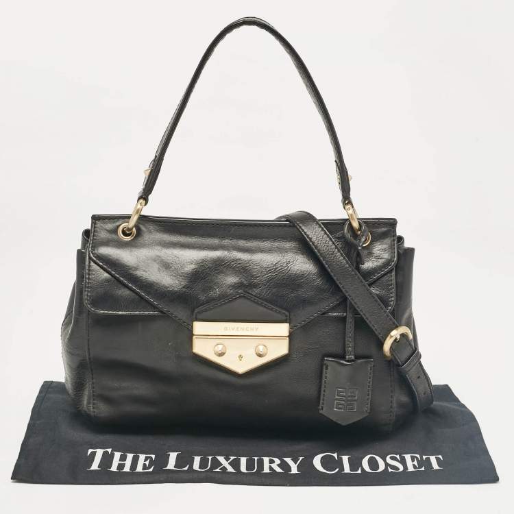 Pre Owned Givenchy Black Leather Pushlock Flap Top Handle Bag