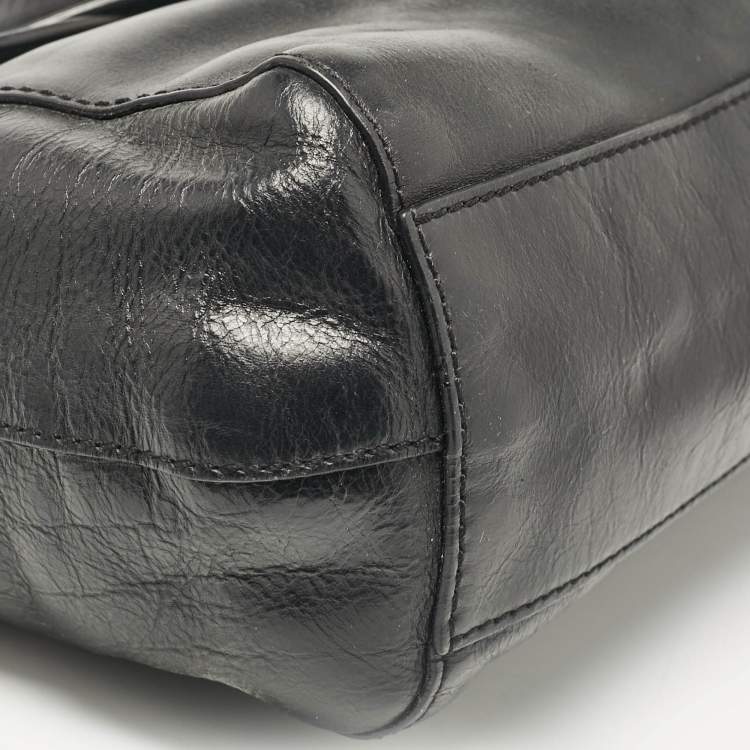 Pre Owned Givenchy Black Leather Pushlock Flap Top Handle Bag