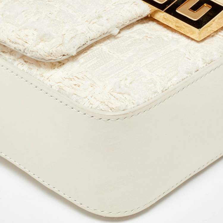 Pre Owned Givenchy White Tweed Fabric and Leather 4G Crossbody Bag