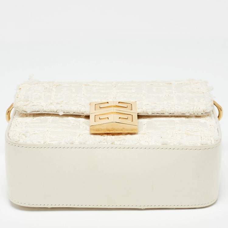 Pre Owned Givenchy White Tweed Fabric and Leather 4G Crossbody Bag