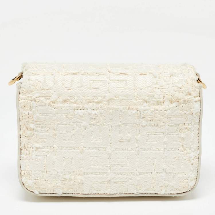 Pre Owned Givenchy White Tweed Fabric and Leather 4G Crossbody Bag