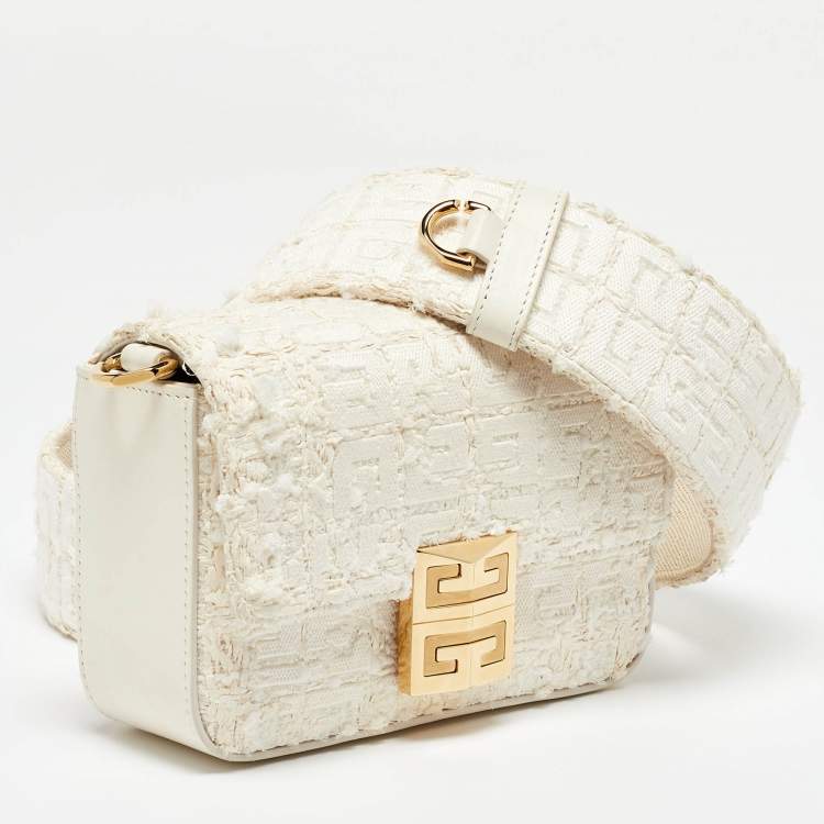 Pre Owned Givenchy White Tweed Fabric and Leather 4G Crossbody Bag