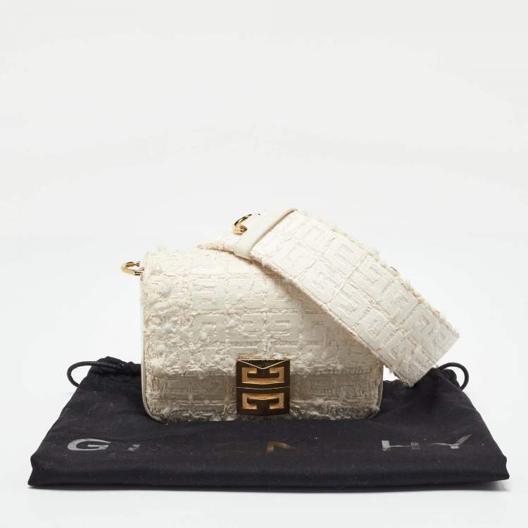 Pre Owned Givenchy White Tweed Fabric and Leather 4G Crossbody Bag