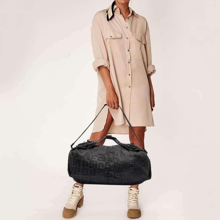 Pre Owned Givenchy Black Signature Nylon and Leather Hobo