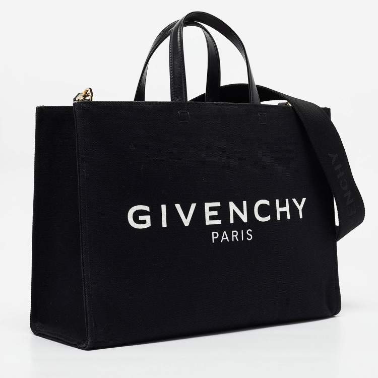 Pre Owned Givenchy Black/White Canvas and Leather Medium G Tote 