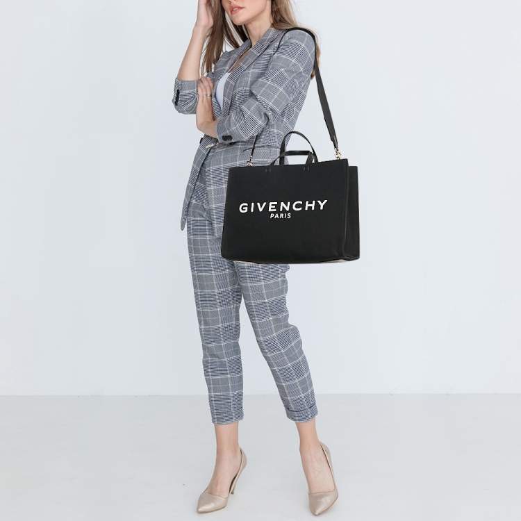 Pre Owned Givenchy Black/White Canvas and Leather Medium G Tote 