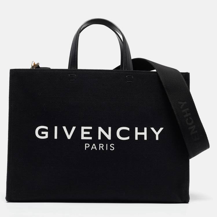 Pre Owned Givenchy Black/White Canvas and Leather Medium G Tote 