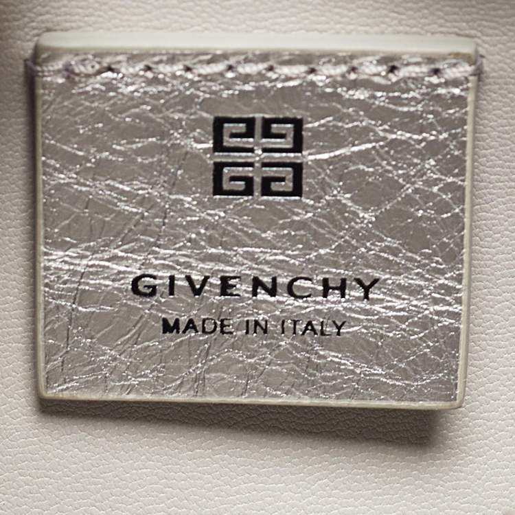 Pre Owned Givenchy Silver Crinkled Patent Leather Mini Moon Cutout Crossbody Bag