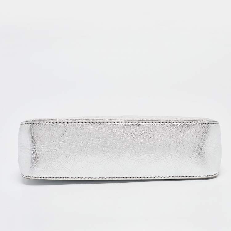Pre Owned Givenchy Silver Crinkled Patent Leather Mini Moon Cutout Crossbody Bag