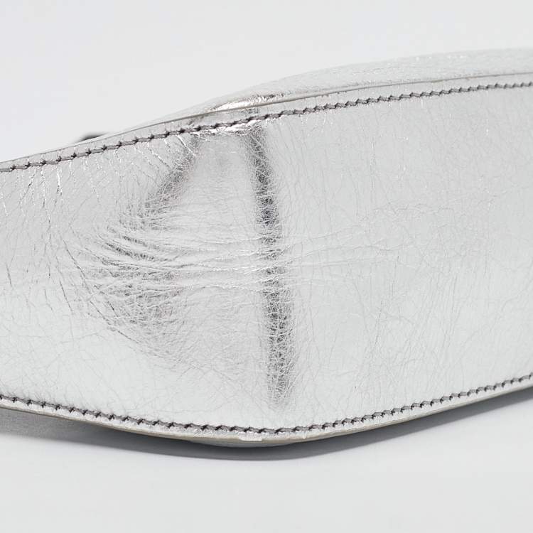 Pre Owned Givenchy Silver Crinkled Patent Leather Mini Moon Cutout Crossbody Bag