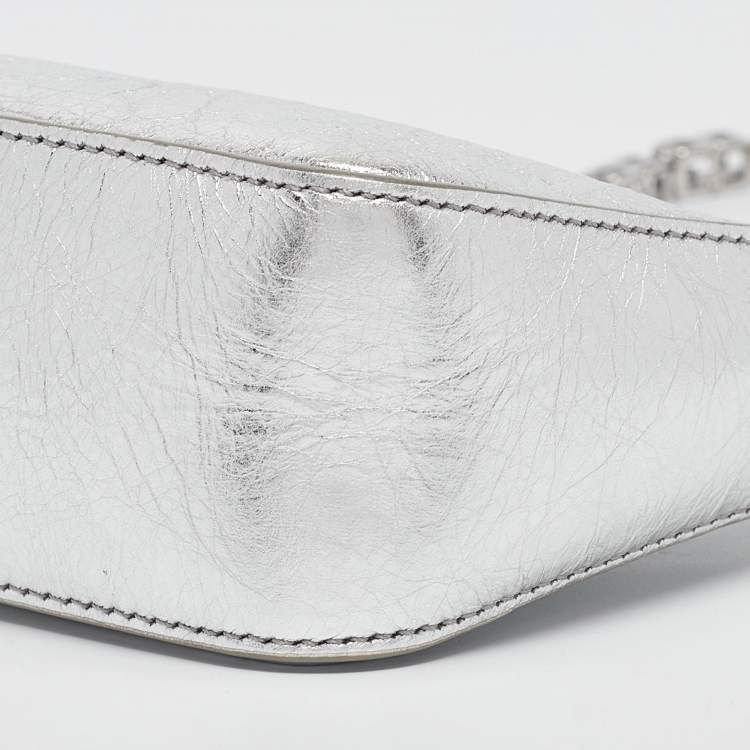 Pre Owned Givenchy Silver Crinkled Patent Leather Mini Moon Cutout Crossbody Bag