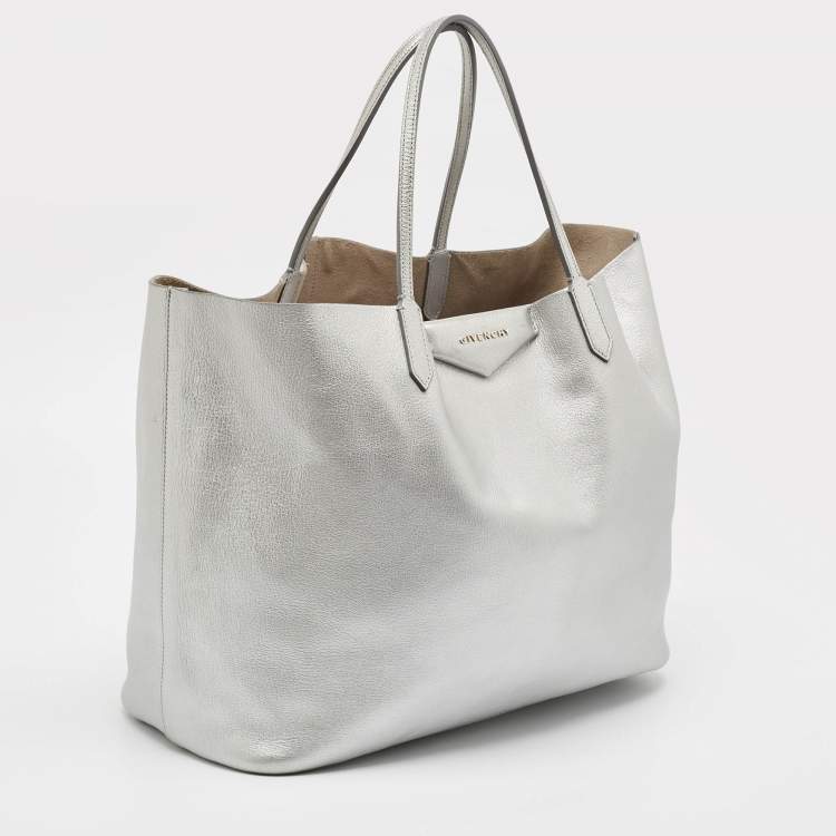 Pre Owned Givenchy Silver Leather Large Antigona Shopper Tote