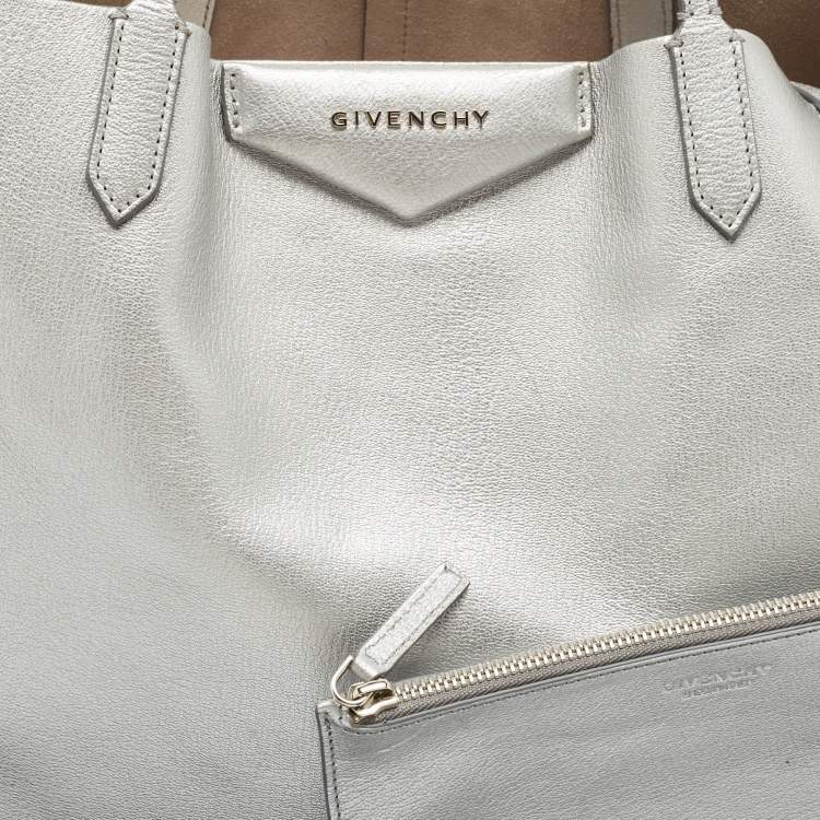 Pre Owned Givenchy Silver Leather Large Antigona Shopper Tote