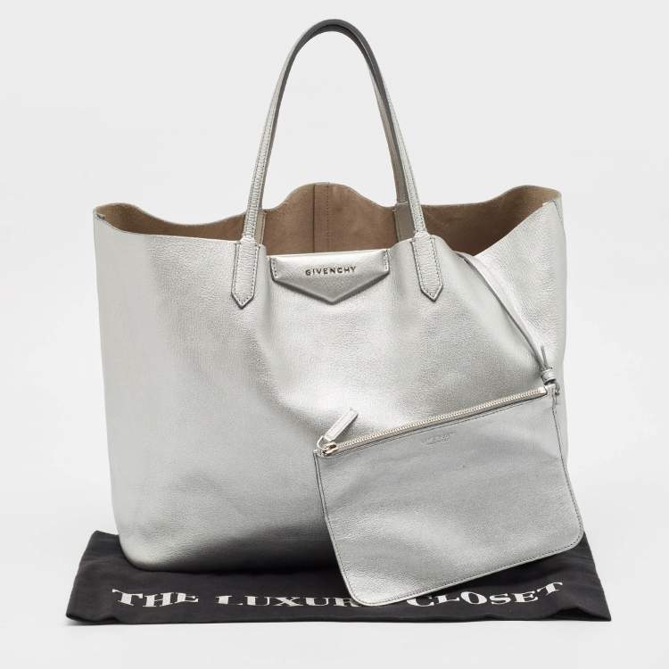 Pre Owned Givenchy Silver Leather Large Antigona Shopper Tote