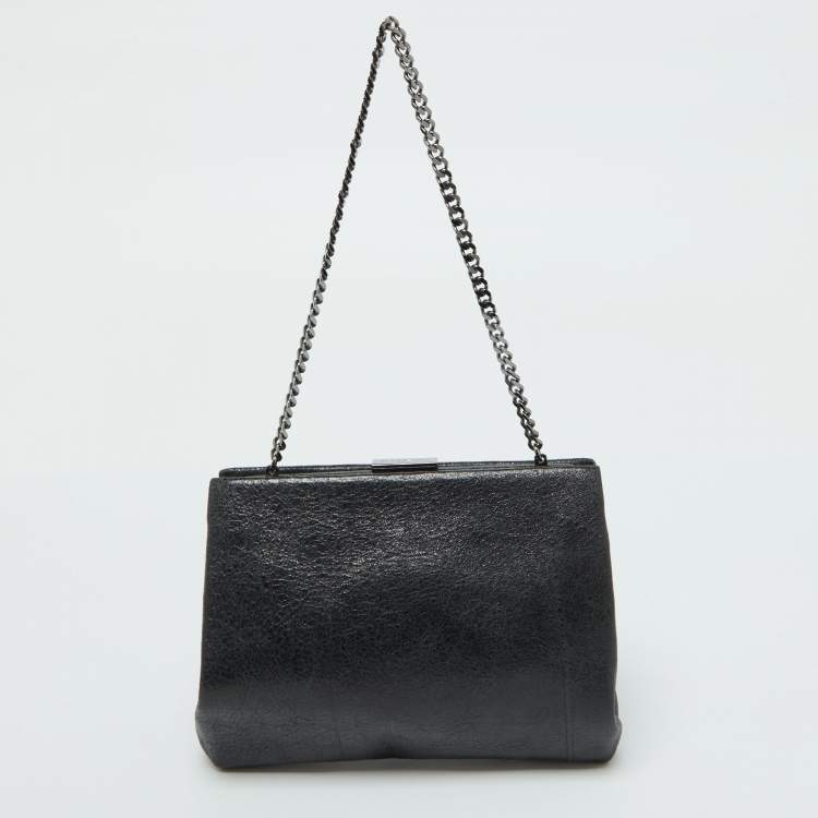 Pre Owned Givenchy Black Leather Chain-Link Accent Clutch
