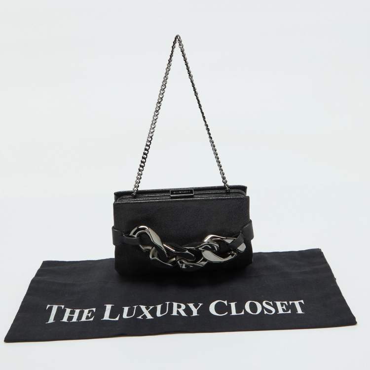 Pre Owned Givenchy Black Leather Chain-Link Accent Clutch