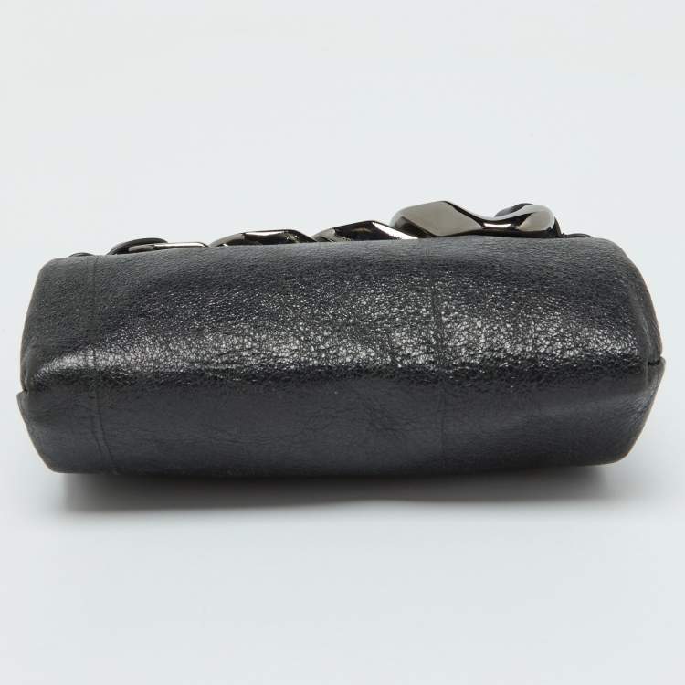 Pre Owned Givenchy Black Leather Chain-Link Accent Clutch