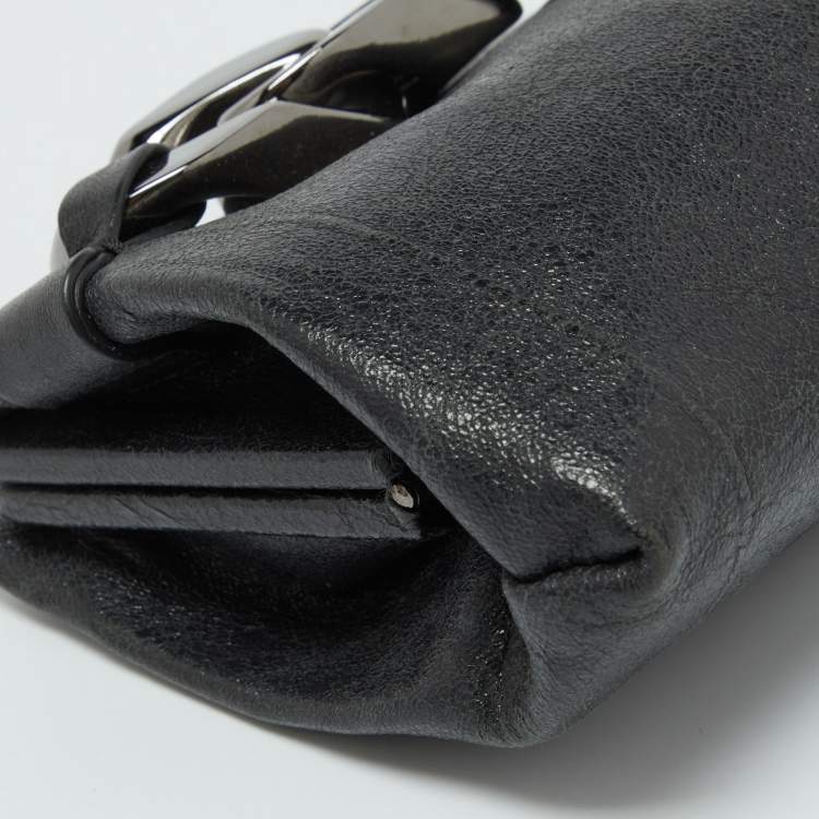Pre Owned Givenchy Black Leather Chain-Link Accent Clutch