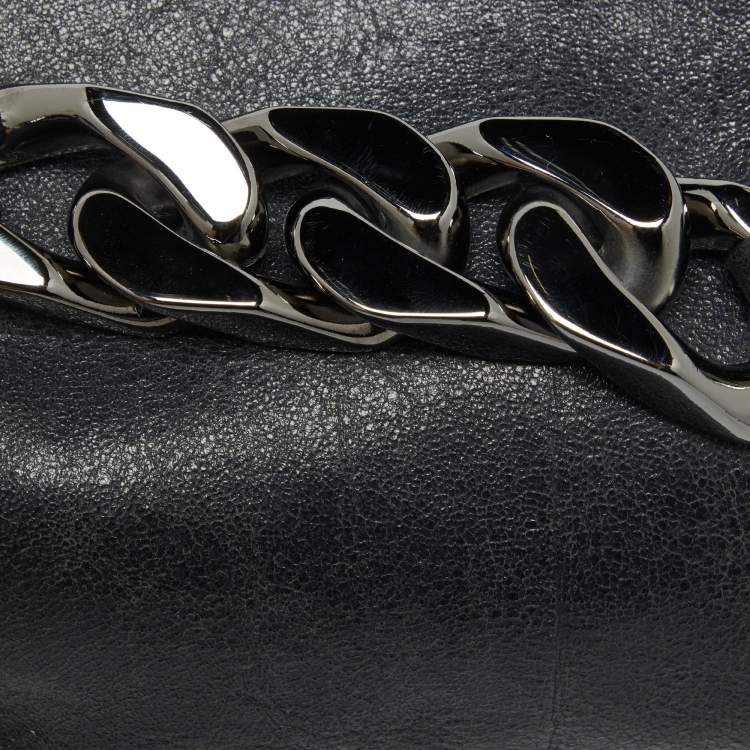 Pre Owned Givenchy Black Leather Chain-Link Accent Clutch