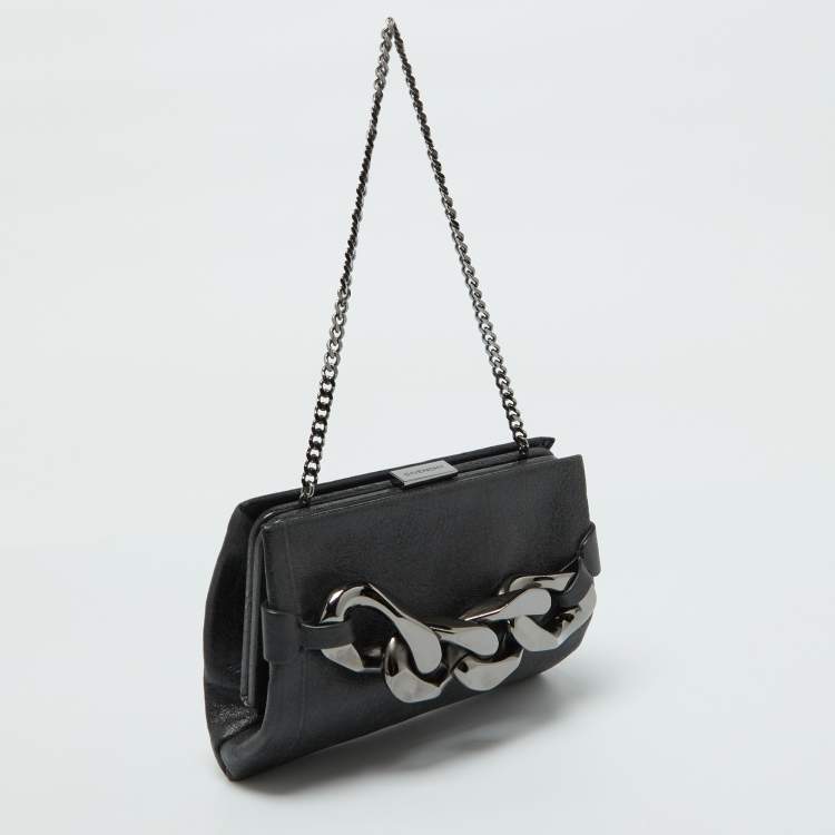 Pre Owned Givenchy Black Leather Chain-Link Accent Clutch