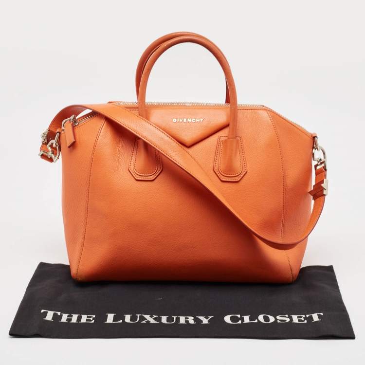 Pre Owned Givenchy Orange Leather Medium Antigona Satchel