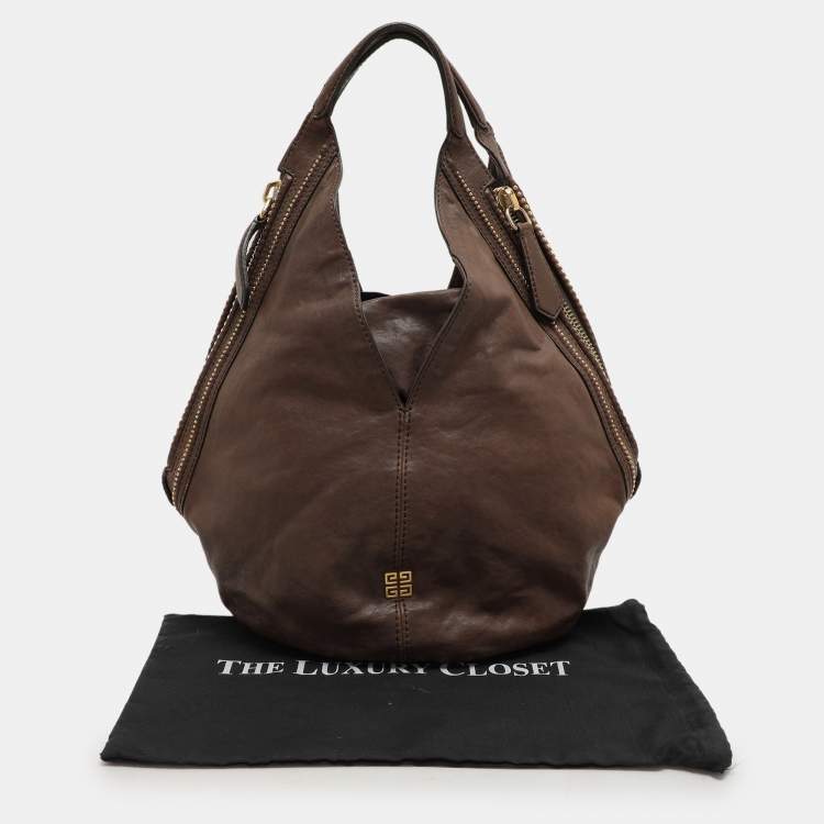 Pre Owned Givenchy Brown Textured Leather Small Tinhan Hobo Bag