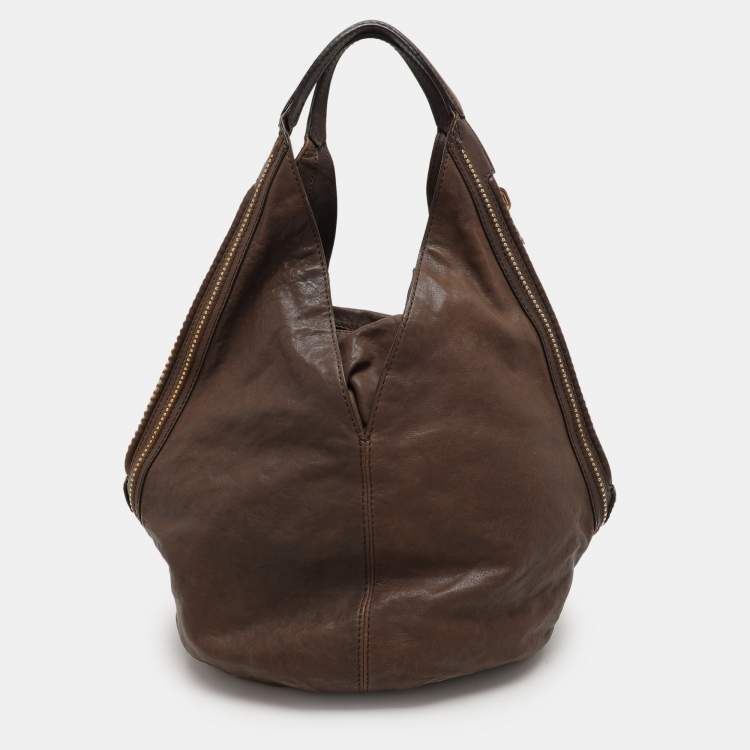 Pre Owned Givenchy Brown Textured Leather Small Tinhan Hobo Bag