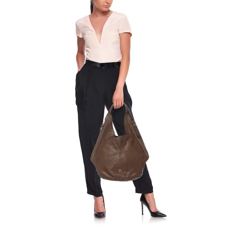 Pre Owned Givenchy Brown Textured Leather Small Tinhan Hobo Bag