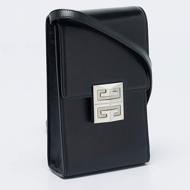 Pre Owned Givenchy Black Glossy Leather Mini 4G Crossbody Bag