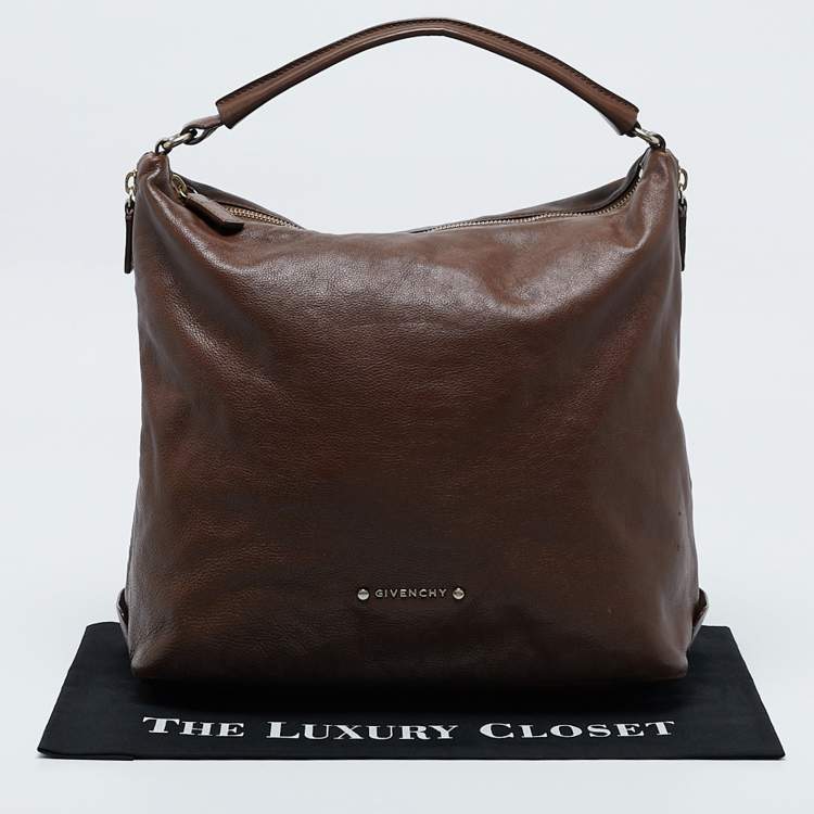 Pre Owned Givenchy Brown Leather Side Zip Hobo