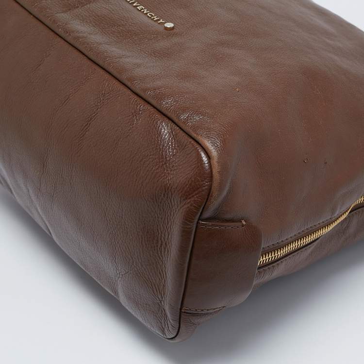 Pre Owned Givenchy Brown Leather Side Zip Hobo