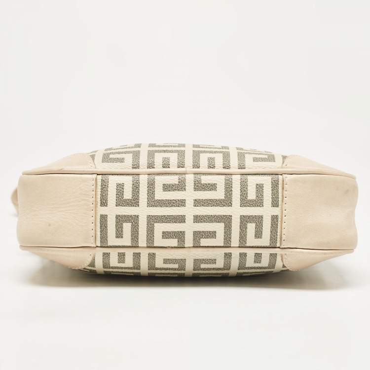 Pre Owned Givenchy Beige/Grey Signature Canvas and Leather Crossbody Bag