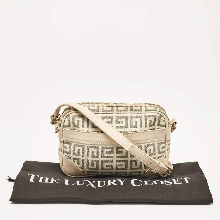 Pre Owned Givenchy Beige/Grey Signature Canvas and Leather Crossbody Bag