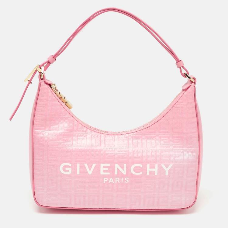Pre Owned Givenchy Pink Monogram Coated Canvas and Leather Small Moon Cut Shoulder Bag