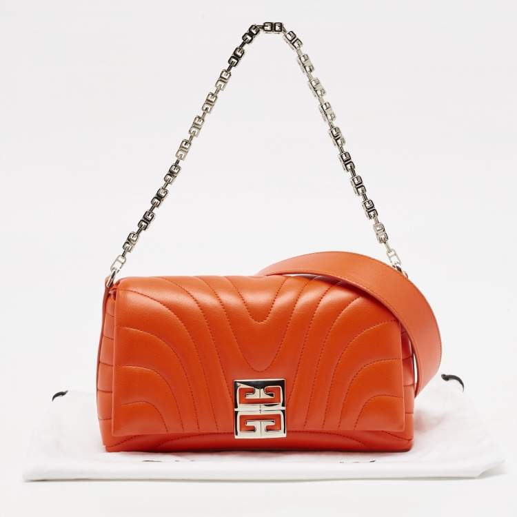 Pre Owned Givenchy Orange Quilted Leather 4G Chain Shoulder Bag