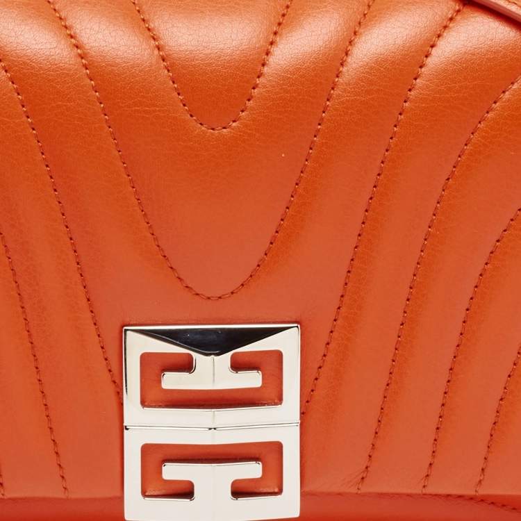 Pre Owned Givenchy Orange Quilted Leather 4G Chain Shoulder Bag