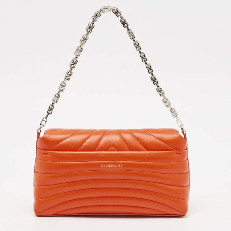 Pre Owned Givenchy Orange Quilted Leather 4G Chain Shoulder Bag